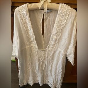 White Blue Island Beach Coverup, Size XL
